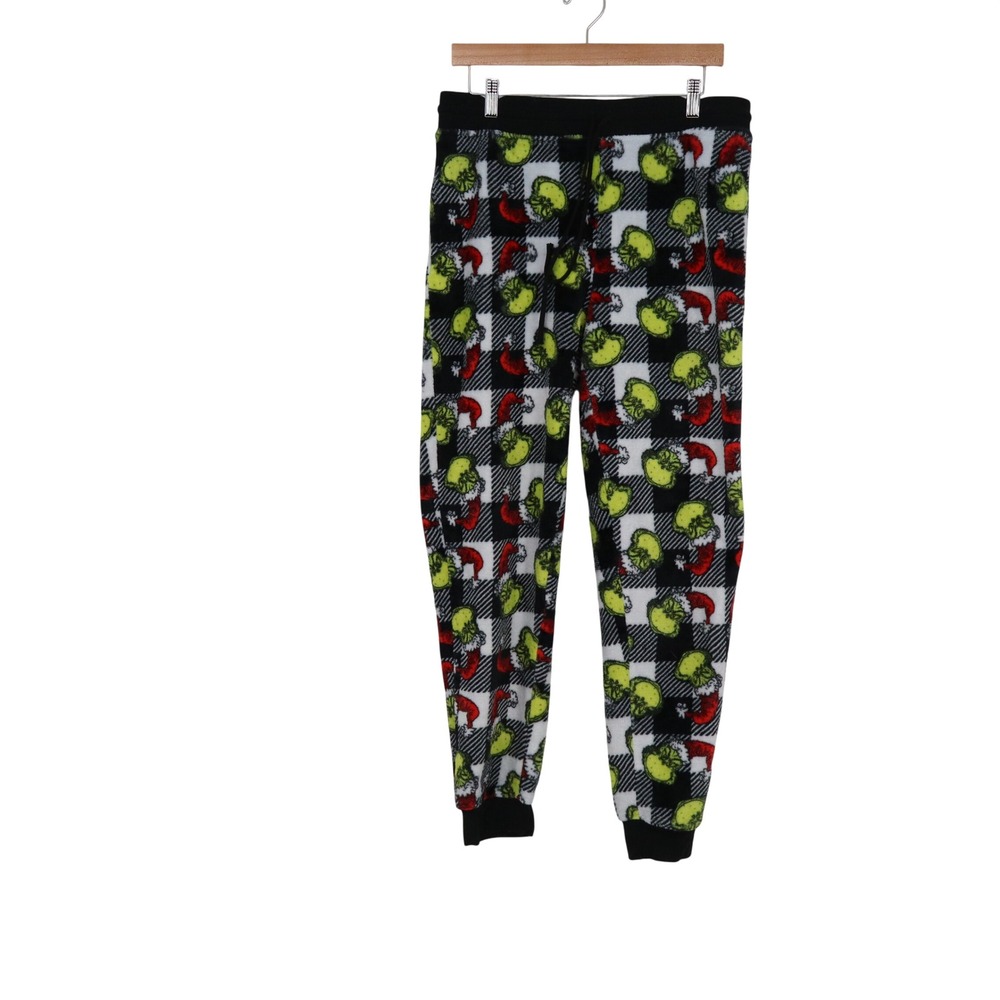 Dr Seuss The Grinch Pajama Pants Mens Large Black White Plaid Fleece Joggers L